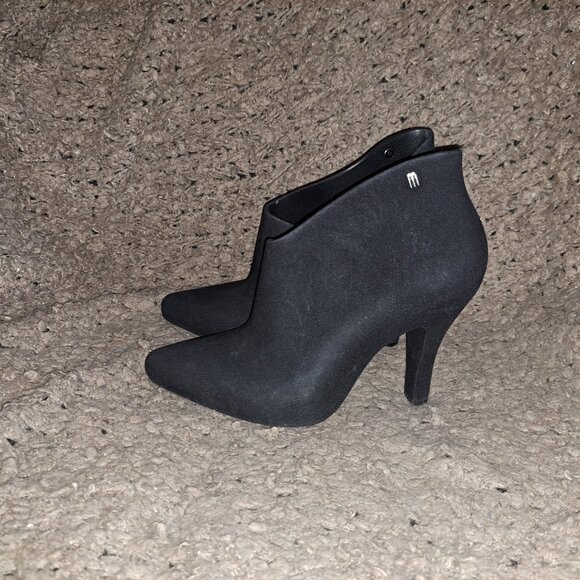 MELISSA-Drama-Black Flocked Jelly-Pointed Toe Heel Ankle Boots-Sz 8-Excellent - Picture 2 of 8